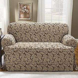 Scroll Brown T Cushion Sofa Slipcover  Sure Fit For the Home Pillows 