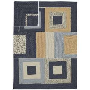 Capel 0219 475 Tweed Square Deep Blue Braided Rug Size Concentric 7 