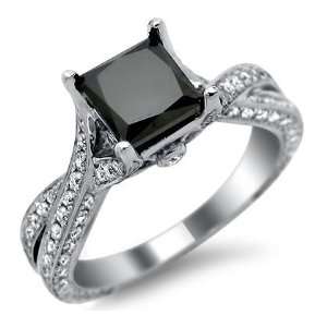  2.47ct Black Princess Cut Diamond Engagement Ring 14k 