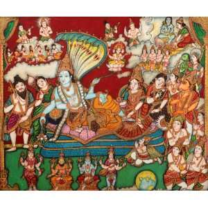  Sheshasayi Vishnu   Water Color Mysore Painting on Paper 