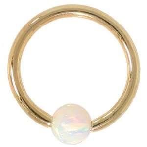   18G 5/8 White Opal Solid 14kt Yellow Gold Captive Bead Ring Jewelry