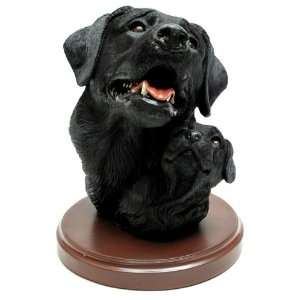  Living Stone Black Lab with Pup Bust on Base Figurine 