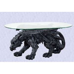   Medieval Mystical Dragon Coffee Table glass top 