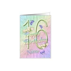  Niece 16th Birthday Flowers and Butterflies Card Health 