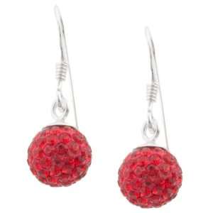  Sterling Silver Red Crystal Ball Drop Earrings Jewelry