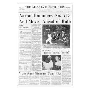  Hank Aaron Autographed Atlanta Constitution Front Page 