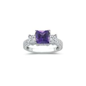  0.80 Cts Diamond & 1.41 Cts Amethyst Ring in 14K White 