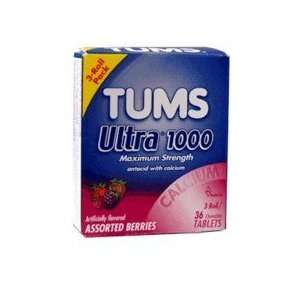 Tums Ultra 1000 Maximum Strength Antacid Tablets Assorted Berries 9X3 