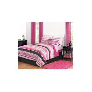 Pink and Black Girls Stripped and Dots 6pc Bed in a Bag Bedding Set 