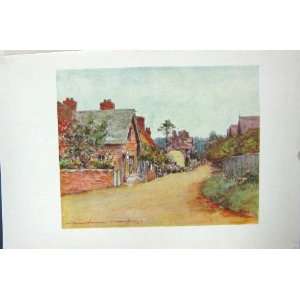  COLOUR PRINT c1920 STREET VIEW SONNING HOUSES ENGLAND