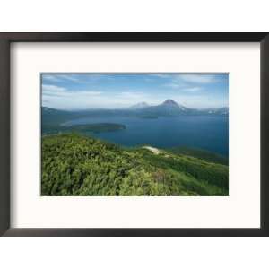 View of Body of Water Near Volcanic Mountains in Kamchatka Framed Art 