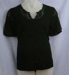   NWOT Black Sweater Top 18/20W Lace Sleeves & Neck Two fer Look  