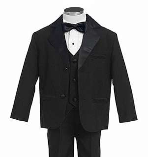 GINO GIOVANNI Boys Kids Black Usher Tuxedo Tux Dress Suit Set Size 