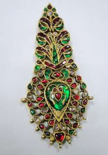 Antique Royal Gold Diamond Ruby Emerald Maharaja turban pin pendant 