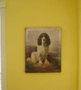 VINTAGE OIL PAINTING PRINT DOG SPANIEL ON CANVAS READY TO HANG MUSEUM 