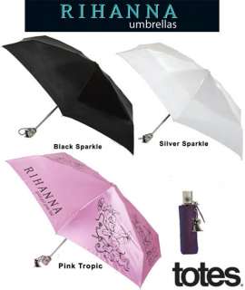 NEW Isotoner Totes Rihanna Sparkle Slender Auto Open Umbrella Brella 