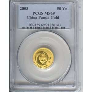  2003 GOLD CHINA PANDA COIN 50 YN 1/10 OUNCE .999 FIND GOLD 