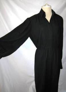 Vtg 80s ADELE SIMPSON for GUMPS Black 100% Wool Midi Dress L  