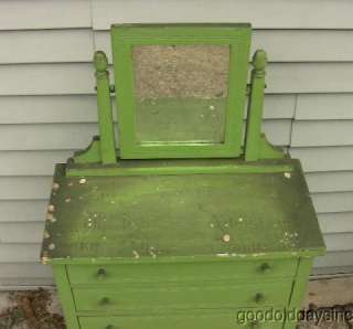 Antique Childs Chest w Mirror Painted Green Shabby Chic  