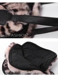 0370 Brown with Black rabbit fur Stripe messenger genuine tote bag 