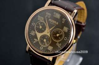 Brown Fashion Style Boys Men Gentleman Gift Leather Quartz Wristwatch 
