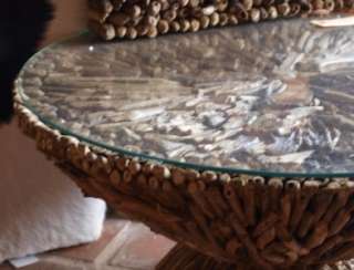 Driftwood Round Glass Topped Coffee Table  