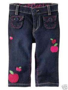 New Gap Baby Girl Apple Embroidered Denim Jeans 4 4T  
