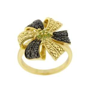  Yellow Gold Plated Silver Peridot Flower Ring, Size 7 