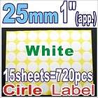 WHITE Sticker Circle Labels Round 25mm 2.5cm 1 inch ma