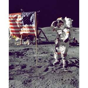   Photo Cernan Jump Salutes Flag on Moon, Apollo 17 