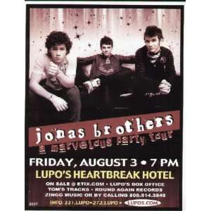  Jonas Brothers Concert Flyer Poster Providence Lupos