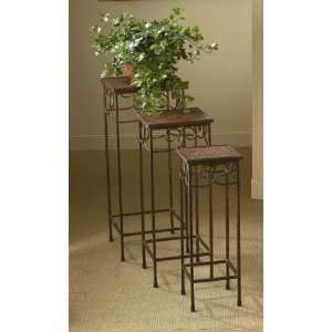  Set of 3 Plant Stands with Scroll Design in Brown and 