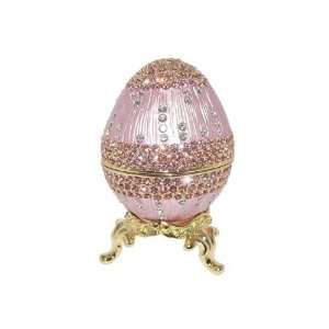 Faberge Style Russian Royal Pink Enamel Egg Trinket Box with Swarovski 