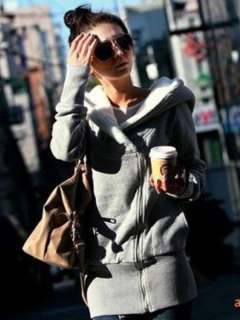 DKD14 New Korea Fashion Lady Hoodie Warm Zip Up Fleece Long Sweatshirt 