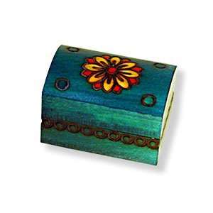 Wooden Box, 5433, Handcrafted Keepsake Chest, tiny, Green with Flower 