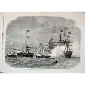  1863 Squadron Nore Saluting Royal Yacht Boats Old Print 