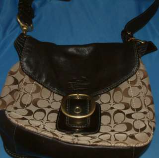   Khaki Signature Black Leather COACH Bleecker Handbag 11434  