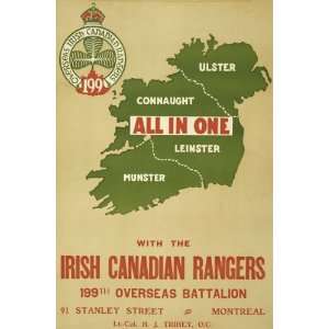 World War I Poster   All in one with the Irish Canadian Rangers 199th 