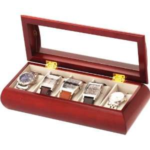  Luxury 5 Watch Cherry Glass Top Display Box Case New