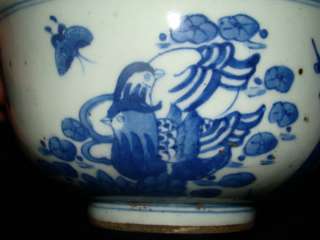 Chinese Blue and White Porcelain Flower & Bird Bowl   Qing  