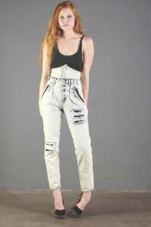 vtg ACID WASH skinny HIGH WAIST rise DENIM PANTS jeans BLACK LACE cut 