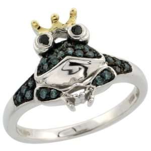  Sterling Silver Frog Prince Diamond Ring w/ 14k Gold Crown 