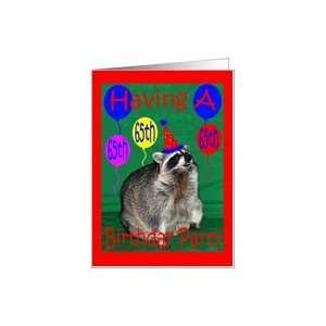  Invitation to 65th Birthday Party, Raccoon with party hat 