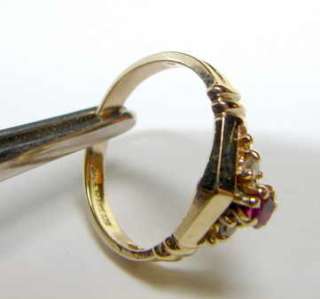 Vintage Art Carved Ruby Diamond 14k Gold Ring Size 6  