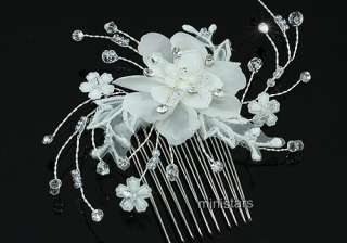 Bridal Wedding Ivory Fabric Flower Crystal Hair Comb AT1463  