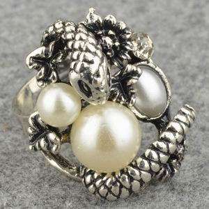 Adjustable Wholesale Lots 24 PCS Tibet Silver Faux Pearl Cocktail Ring 