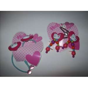   Kitty Hair Accessory Set Clip Barrette Ponytail Holders SET OF TWO