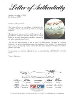 Mickey Mantle Autographed Signed AL Baseball PSA/DNA #K42464  
