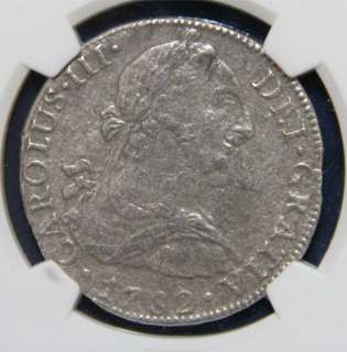 1782 8 Reales Silver coin From 1784 El Cazador Shipwreck Bullion NGC 
