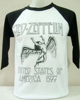 Led Zeppelin Vintage Rock Nice Cool White   Black Baseball T Shirt, L 